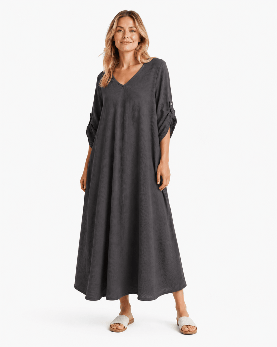 Sahara Roll - Tab Sleeve Muslin Maxi Dress - Must Boutique