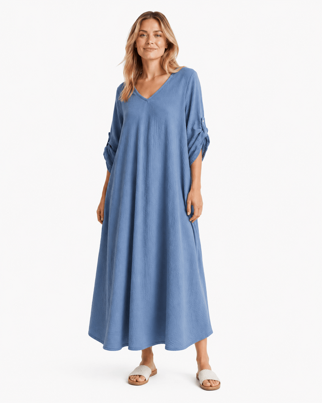 Sahara Roll - Tab Sleeve Muslin Maxi Dress - Must Boutique