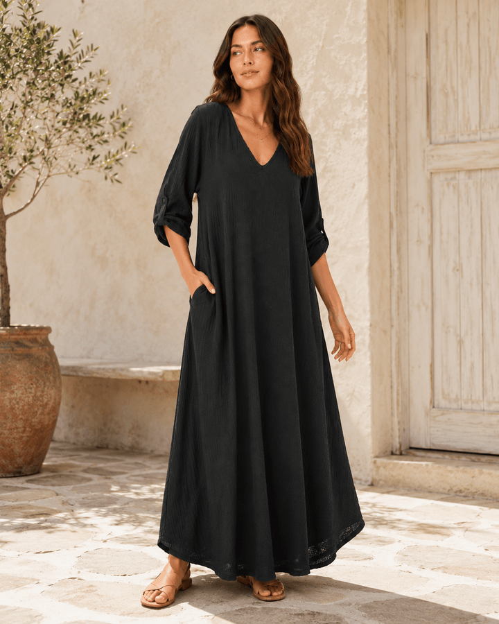 Sahara Roll - Tab Sleeve Muslin Maxi Dress - Must Boutique