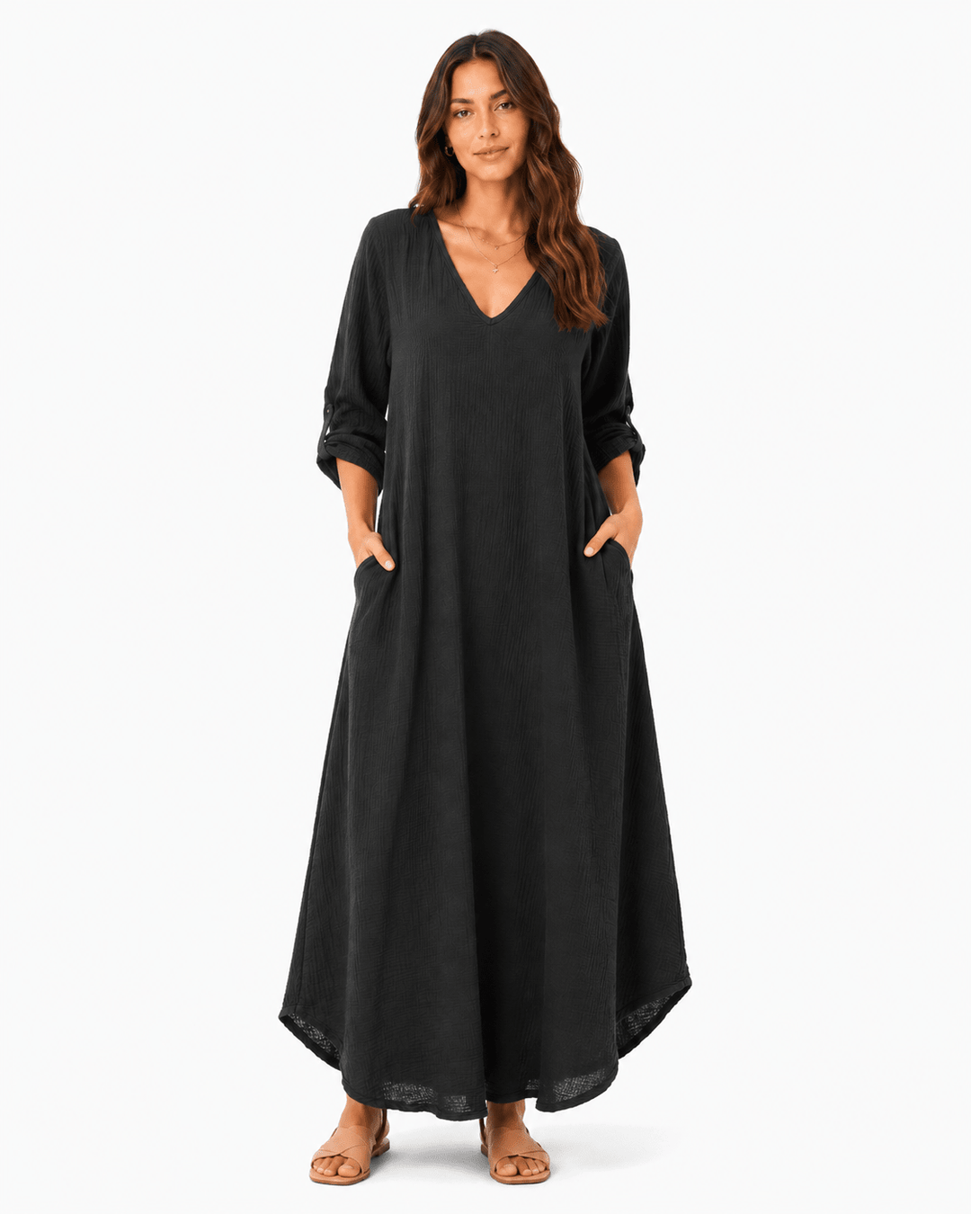 Sahara Roll - Tab Sleeve Muslin Maxi Dress - Must Boutique