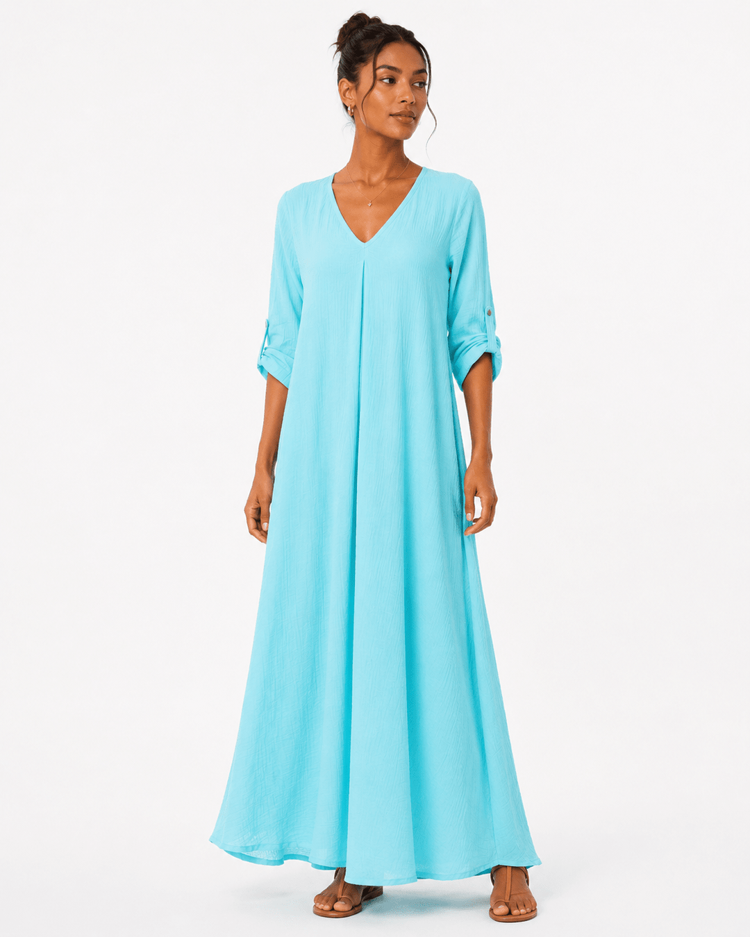 Sahara Roll-Tab Sleeve Muslin Maxi Dress - Must Boutique
