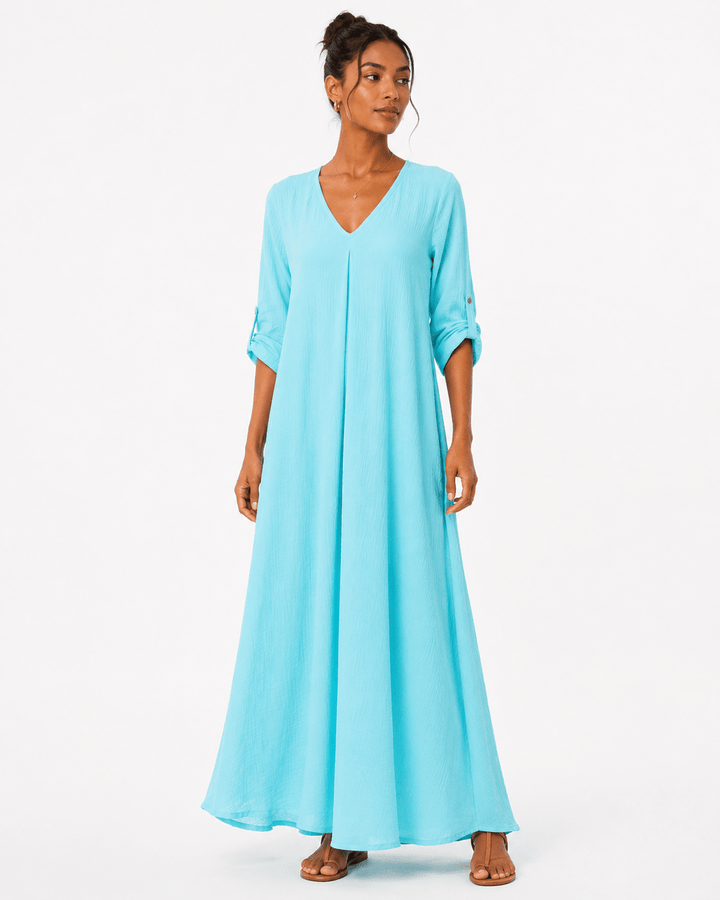 Sahara Roll-Tab Sleeve Muslin Maxi Dress - Must Boutique