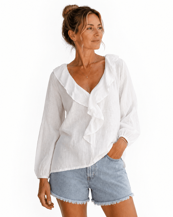 Scarlett V-Neck Ruffle Top - Must Boutique