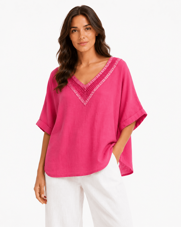 Sequin V-Neck top - Must Boutique
