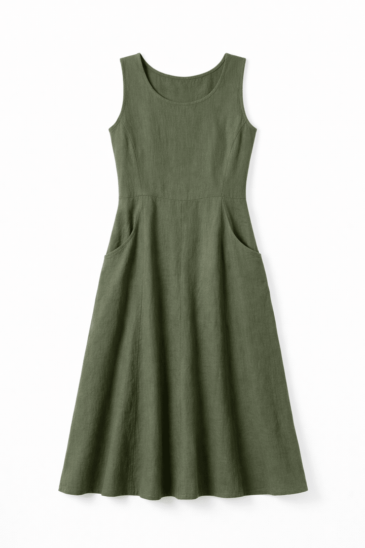 Sleeveless Linen Midi Dress with Pockets - Must Boutique