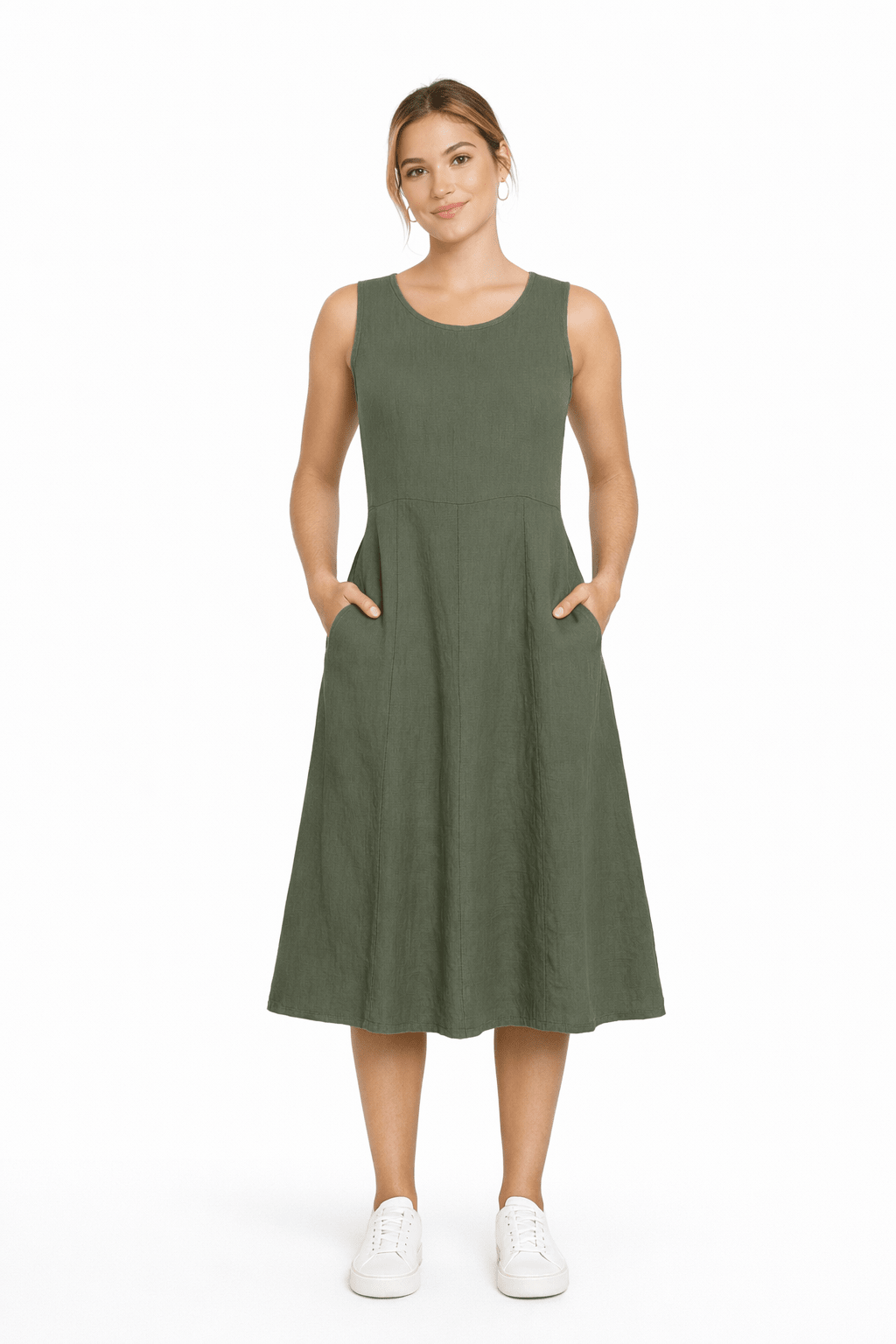 Sleeveless Linen Midi Dress with Pockets - Must Boutique