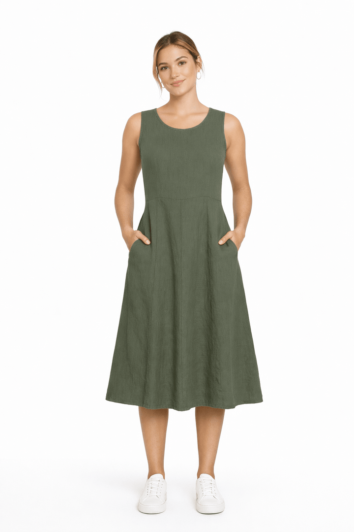 Sleeveless Linen Midi Dress with Pockets - Must Boutique