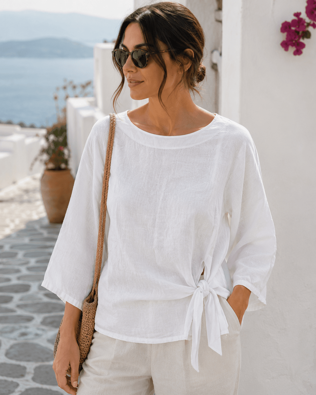 Solea Tie-front Linen Top - Must Boutique