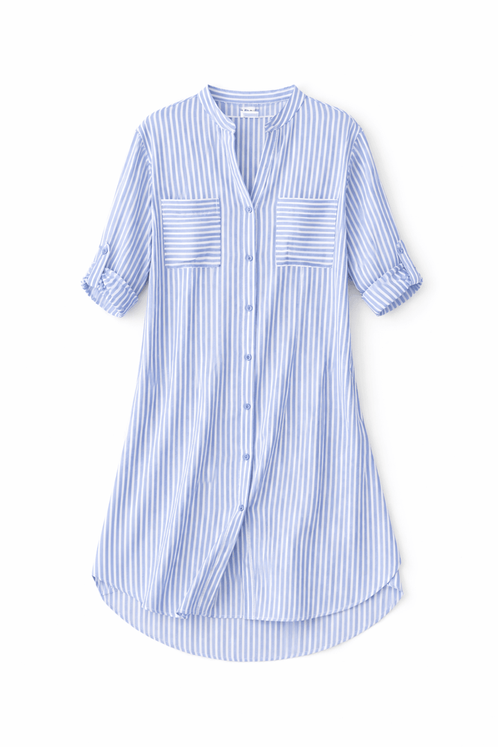 Baby Blue Striped Shirt Dress - Chic Wardrobe Essential - Must Boutique