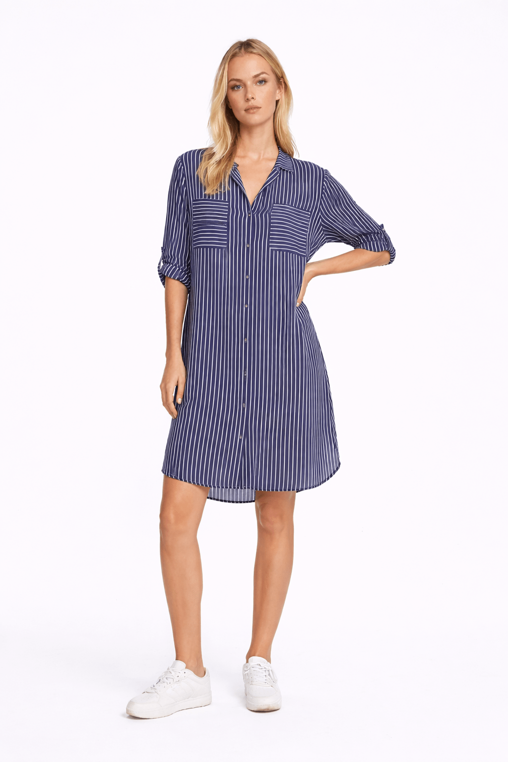 Navy Striped Shirt Dress - Chic Wardrobe Essential - Must Boutique