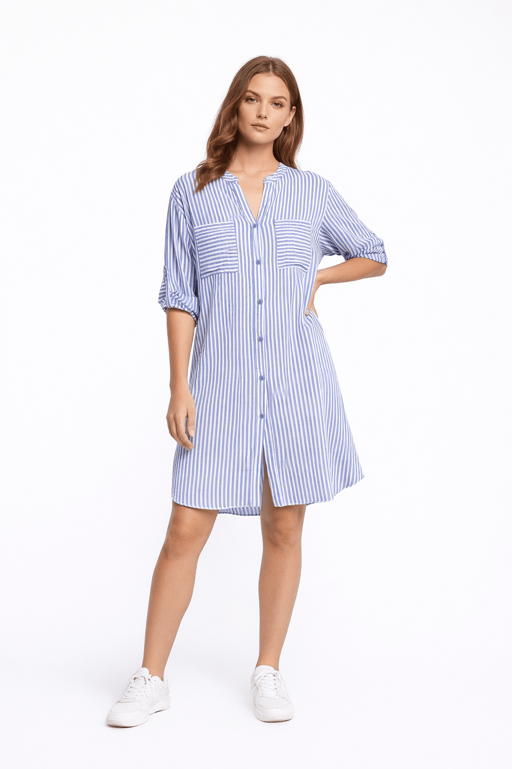 Baby Blue Striped Shirt Dress - Chic Wardrobe Essential - Must Boutique