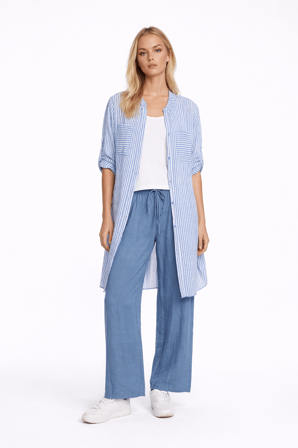 Baby Blue Striped Shirt Dress - Chic Wardrobe Essential - Must Boutique