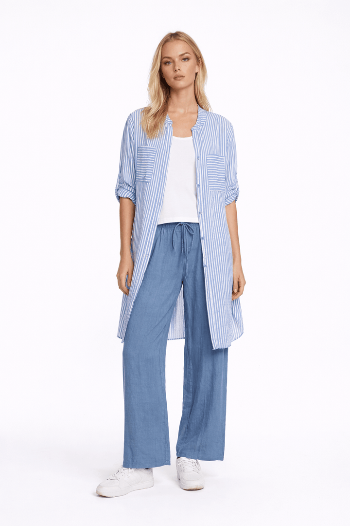 Baby Blue Striped Shirt Dress - Chic Wardrobe Essential - Must Boutique
