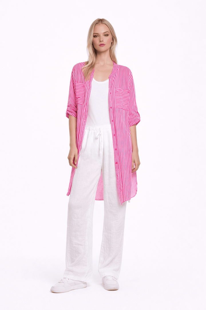 Pink Striped Shirt Dress - Chic Wardrobe Essential - Must Boutique