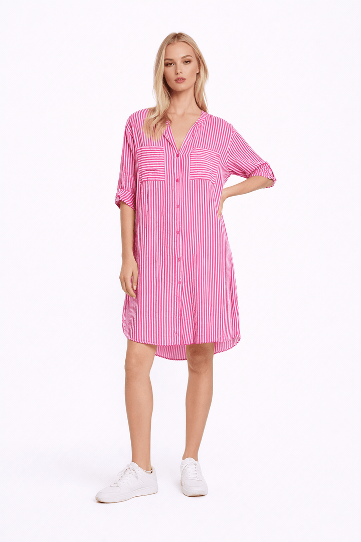 Pink Striped Shirt Dress - Chic Wardrobe Essential - Must Boutique