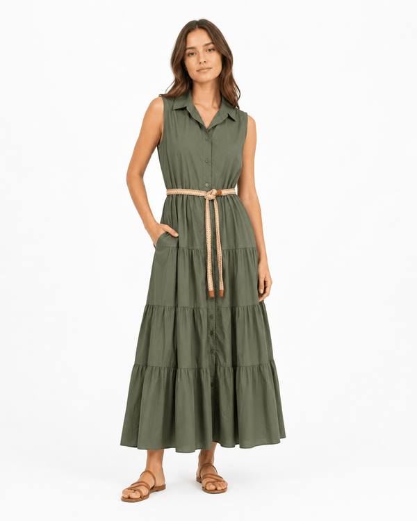 Tyla Sleeveless Maxi Dress with Rope Belt - Must Boutique