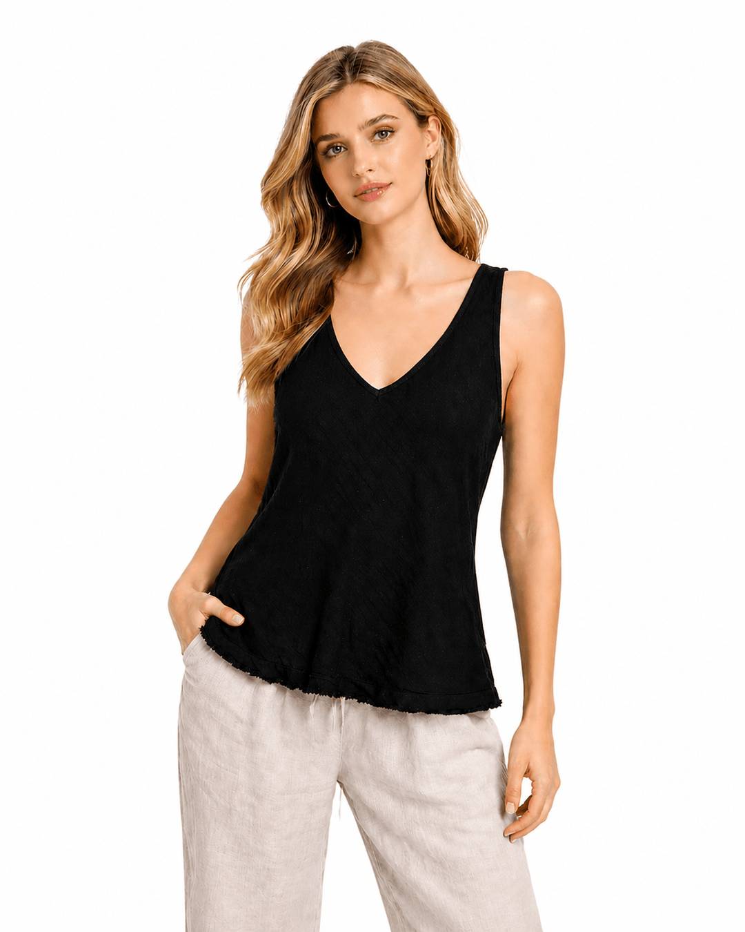 Black V-Neck Linen Tank Top - Essential Summer Style - Must Boutique