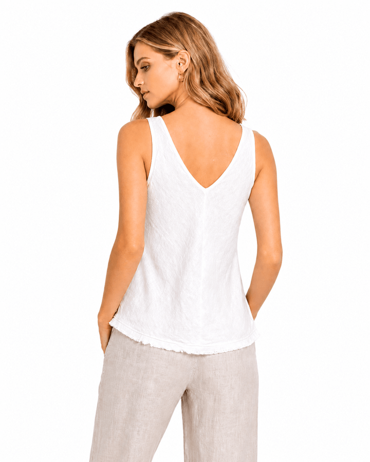 White V-Neck Linen Tank Top - Essential Summer Style - Must Boutique