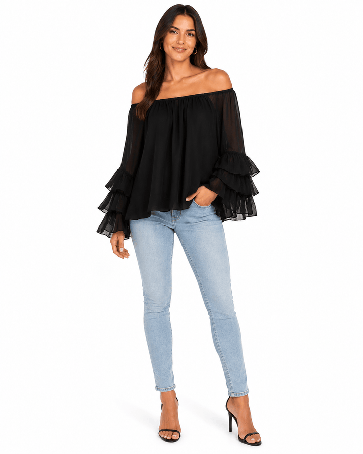 Vita Silk off-shoulder top with Ruffle sleeves - Must Boutique