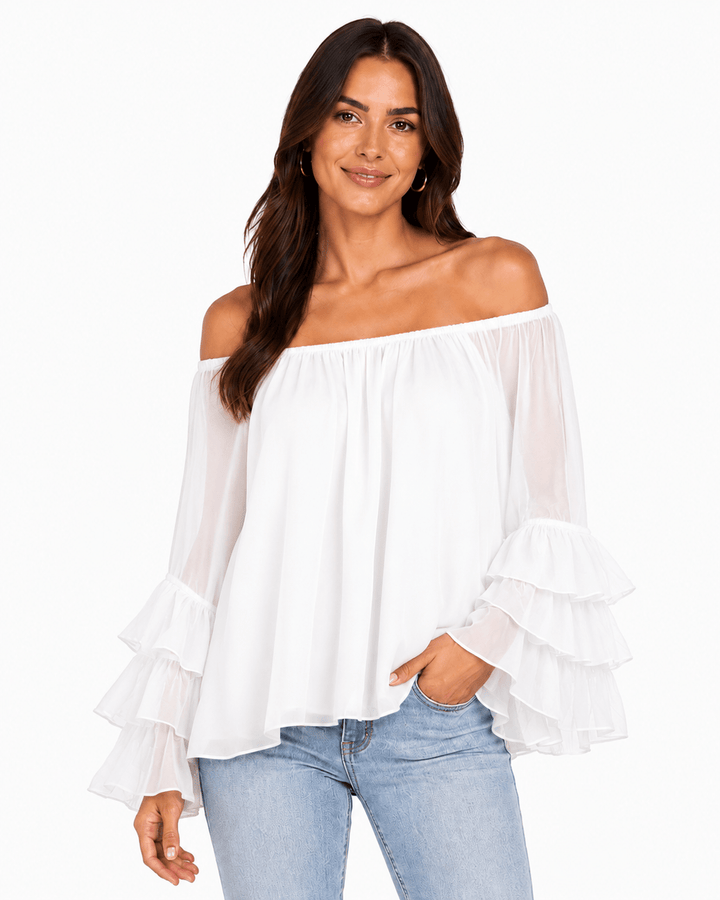 Vita Silk off-shoulder top with Ruffle sleeves - Must Boutique