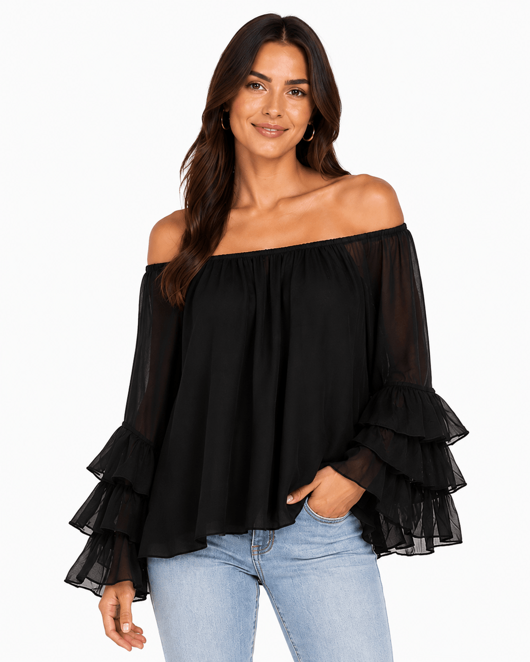 Vita Silk off-shoulder top with Ruffle sleeves - Must Boutique