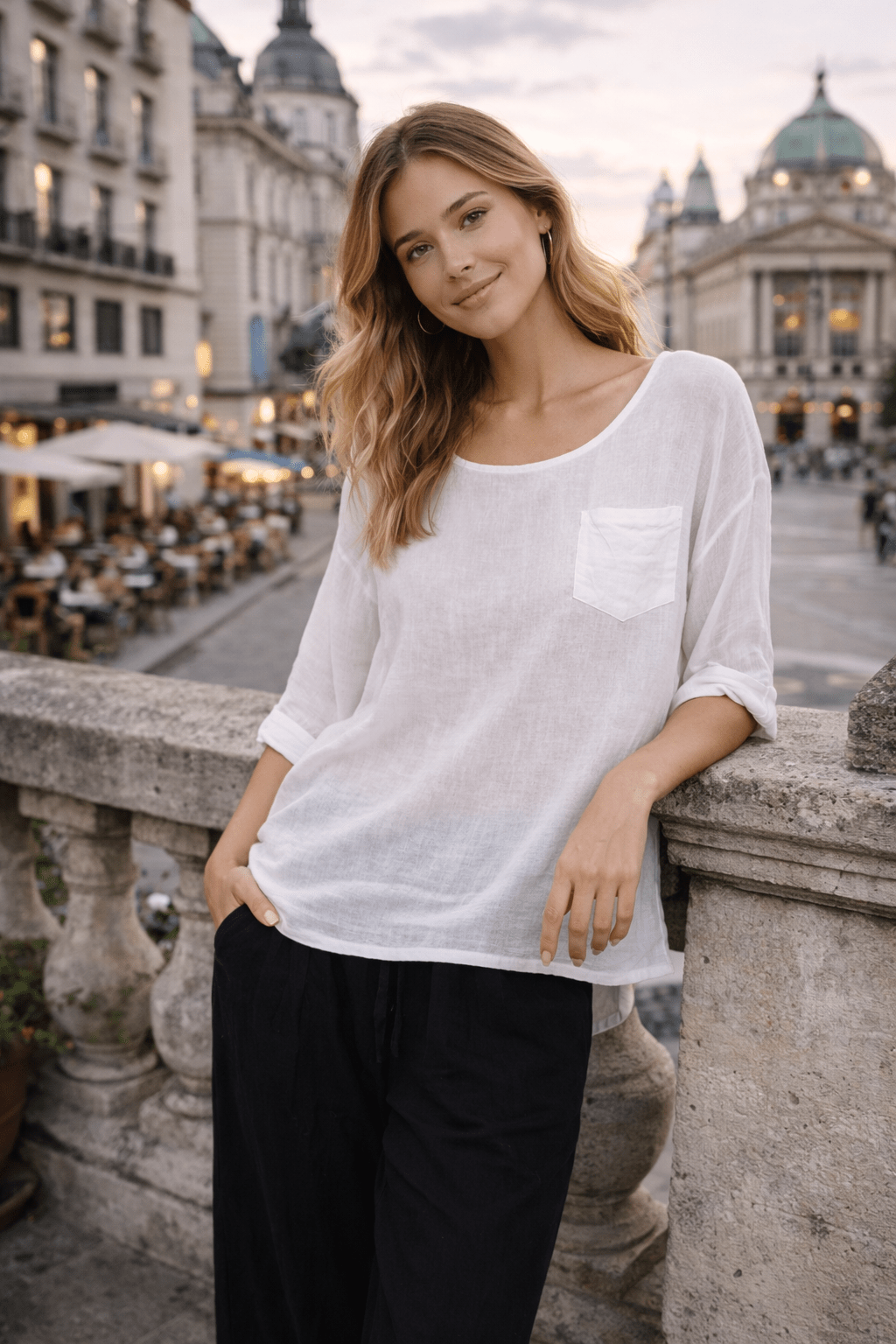 White Linen Pocket Top - Must Boutique