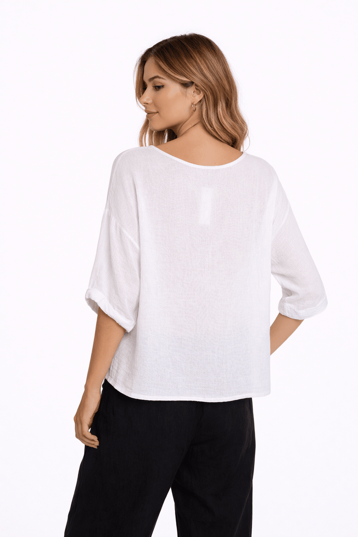 White Linen Pocket Top - Must Boutique