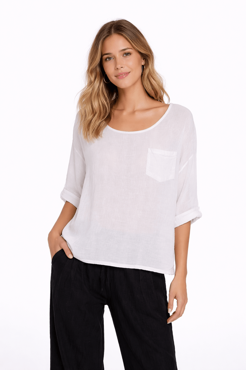 White Linen Pocket Top - Must Boutique