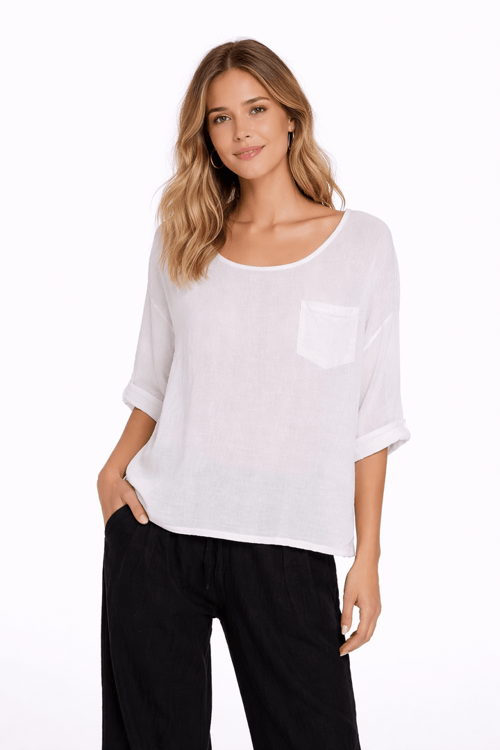 White Linen Pocket Top - Must Boutique