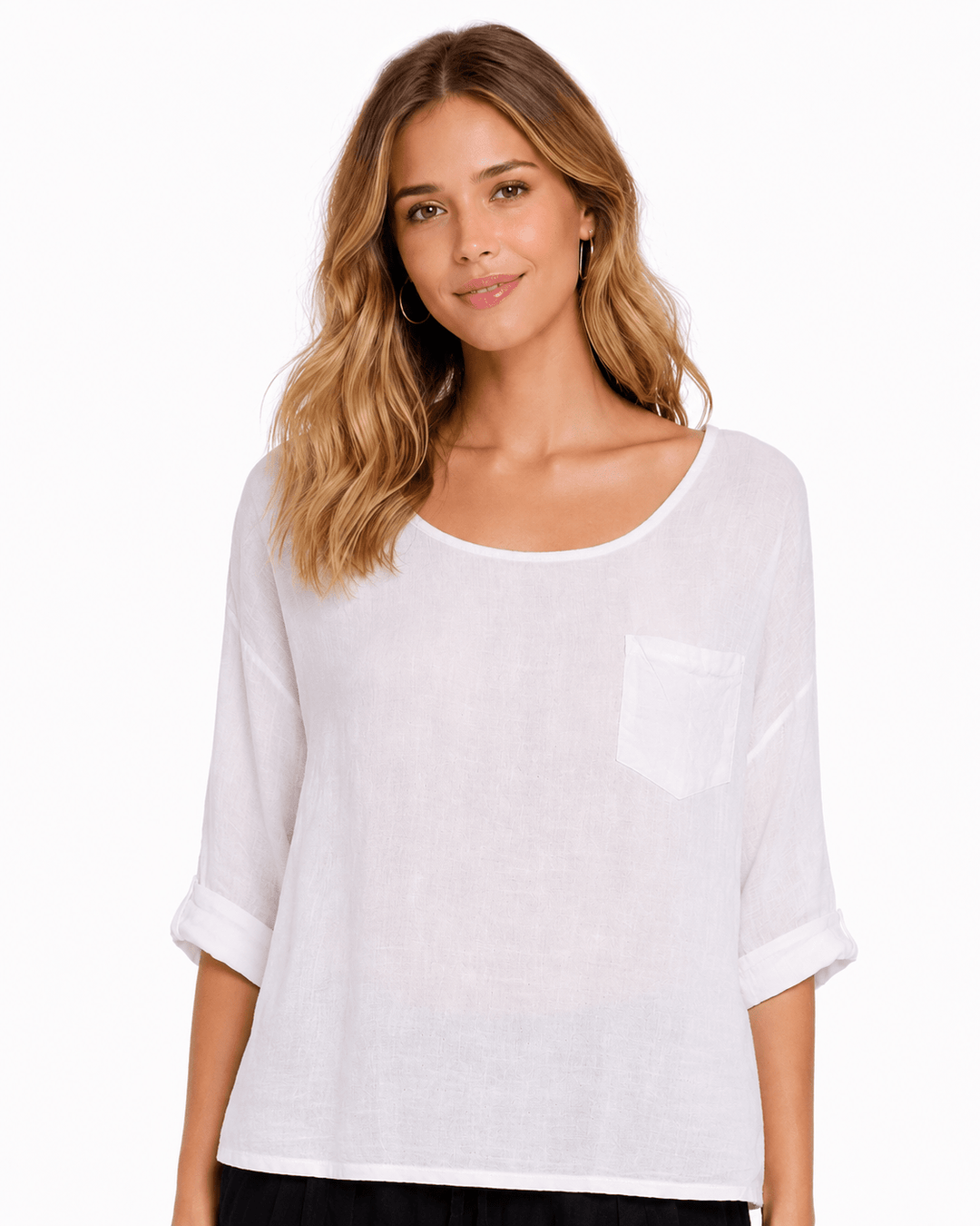 White Linen Pocket Top - Must Boutique