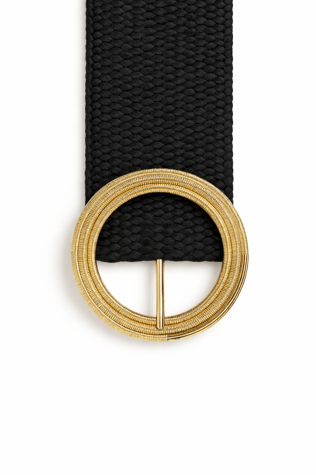 Woven Raffia Belt with Textured Gold Circle Buckle - Must Boutique