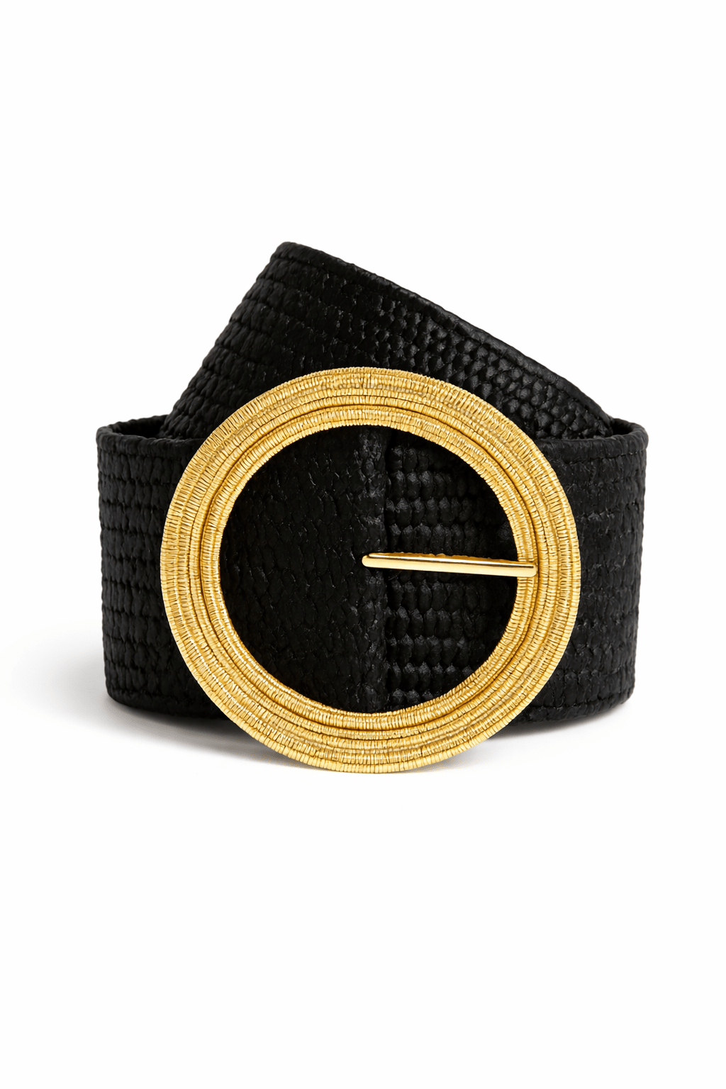 Woven Raffia Belt with Textured Gold Circle Buckle - Must Boutique