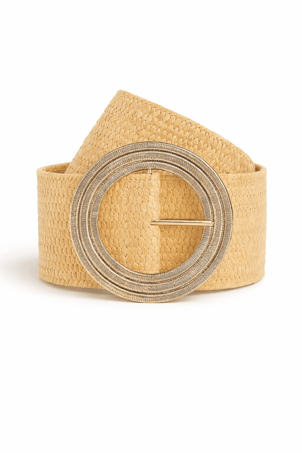 Woven Raffia Belt with Textured Gold Circle Buckle - Must Boutique