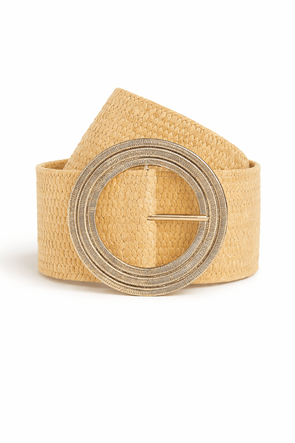 Woven Raffia Belt with Textured Gold Circle Buckle - Must Boutique