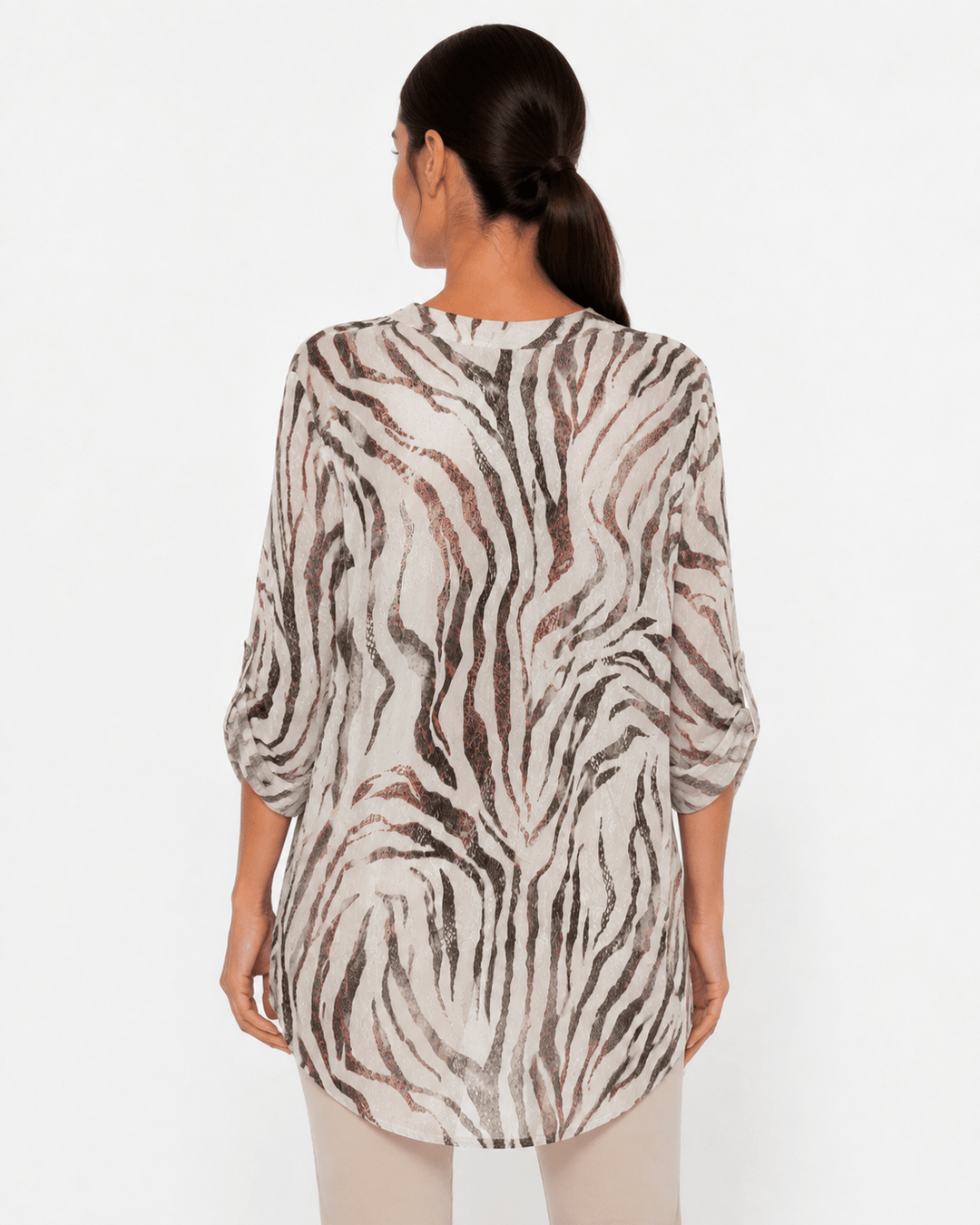Zebra Print Mandarin Collar Shirt - Must Boutique