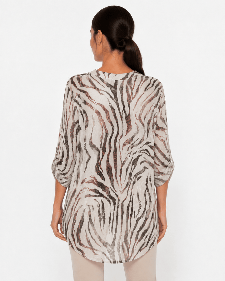 Zebra Print Mandarin Collar Shirt - Must Boutique